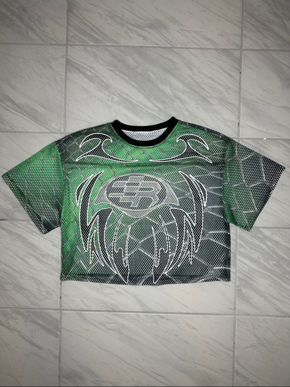 Green Graphic Crop Top Kids Shirt